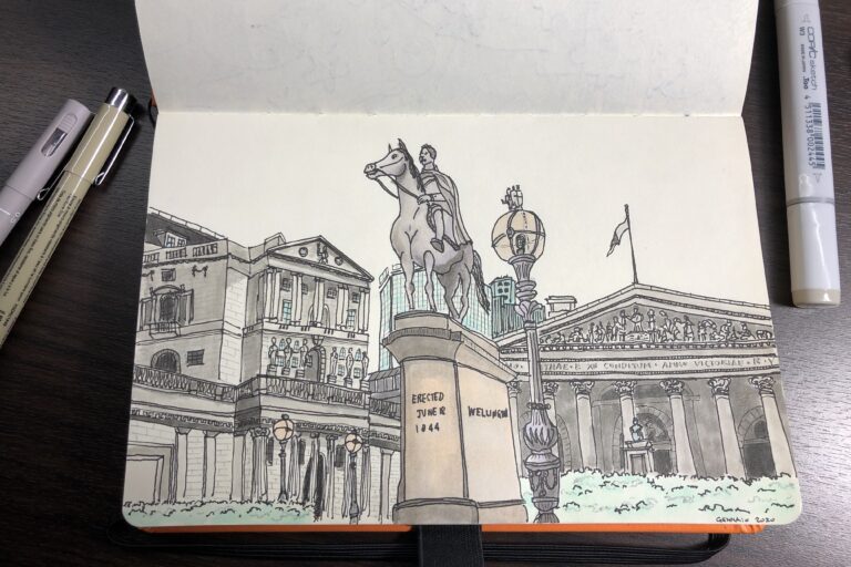 Sketching Royal Exchange: Wellington Watches Over the City